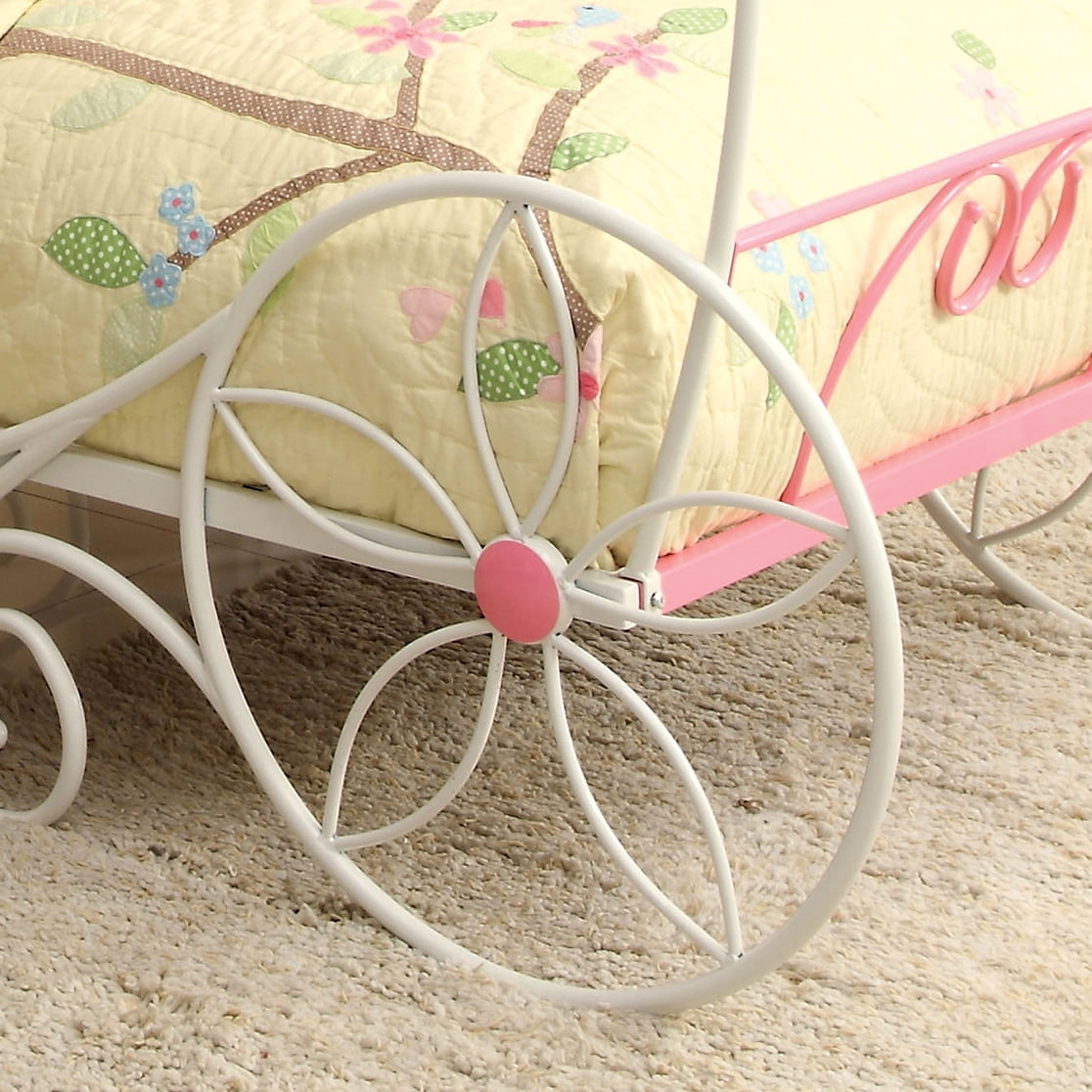 Furniture of America Omar Panel Metal Pink and White Twin Kids Carriage Bed