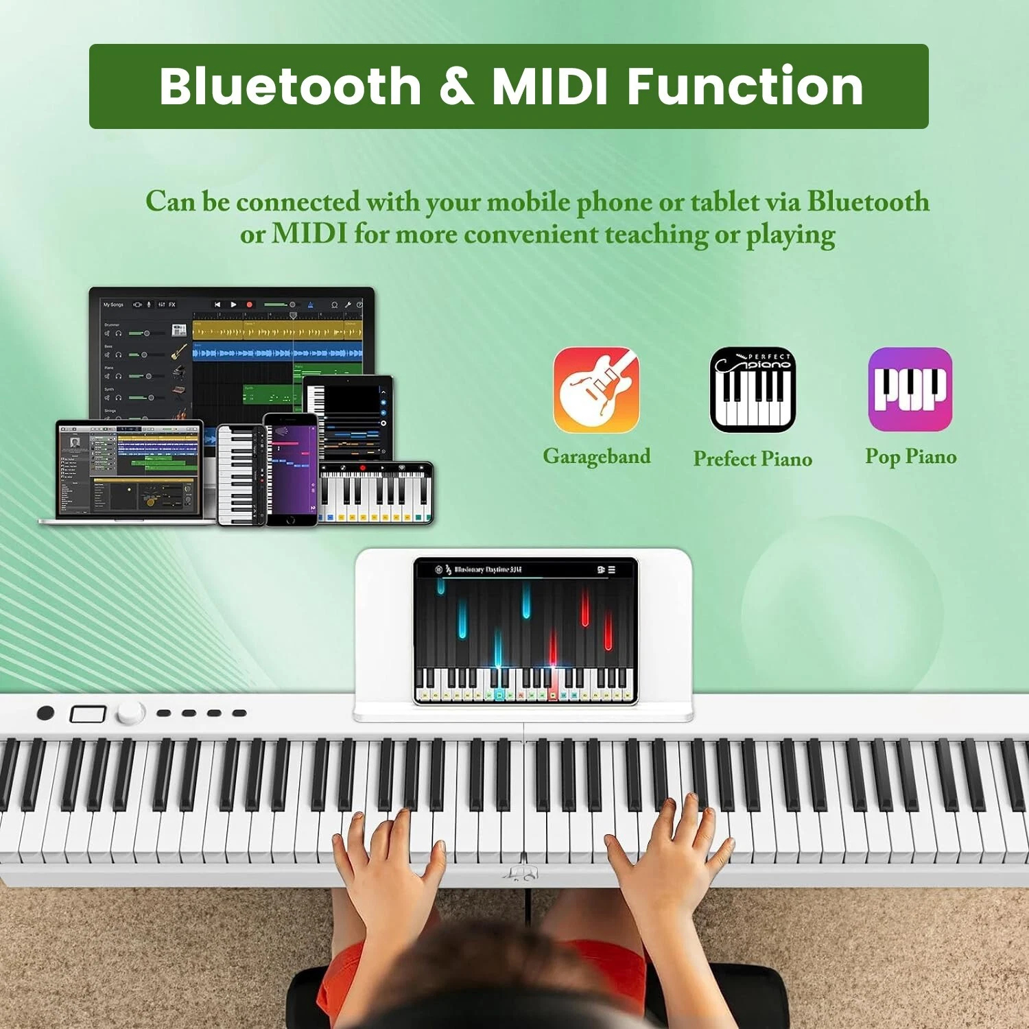 iMeshbean 88 Key Electric Piano Keyboard Foldable Semi Weighted Full Size Key w/Pedal & Bag, White