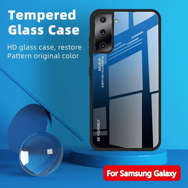 Gradient Tempered Glass Phone Case Cover For SAMSUNG S21 Ultra (Blue-Black)