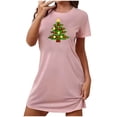 thumbnail image 2 of Camisón corto navideño para mujer, talla grande, cuello redondo, manga corta, estampado en el pecho, vestido de noche para mujer, 2 of 3