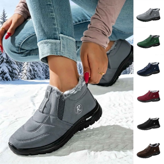 Bnwani Boots for Women,Winter Boots,Round Toe,Water-Resistant,Non-slip,Slip-on,Gray,40(US:7.5)