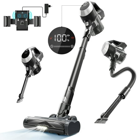 Moosoo Tc1 Cordless Vacuum With V Shape Anti-Tangle Brush, 25Kpa Powerful Stick Vacuum Cleaner For Pet Hair Hard Floor Carpet