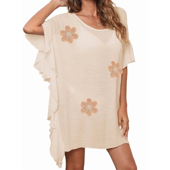 Women'S Beach Swimsuit Cover Ups Floral Ruffle Bathing Suit Swim Coverup Dress Swimwear One Size