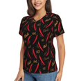 thumbnail image 5 of Yiaed Hot Chili Print Women's T Shirt V-Neck Short Sleeve Shirt Casual Breathable Tee Summer Tops-3X-Large, 5 of 5