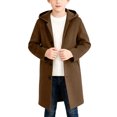 thumbnail image 4 of Ticikt Boys Casual Trench Coat Kids Winter Hooded Long Jacket Single- Pea Coat with Pockets,Color:Brown,Size:5-6 Years, 4 of 7