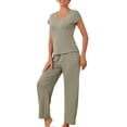 thumbnail image 4 of Conjunto de pijama casual de modal de manga corta para mujer INSPIRE CHIC de 2 piezas, pantalones largos, sudadera XL en gris y verde, 4 of 5