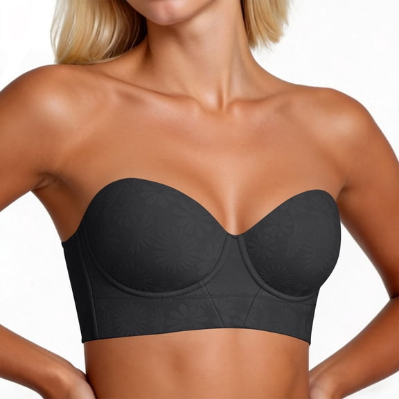 Womens Strapless Push Up Bra Underwire Full Support Shaping Daily Bralette Black Bras for Lady No Underwire Lace 38C