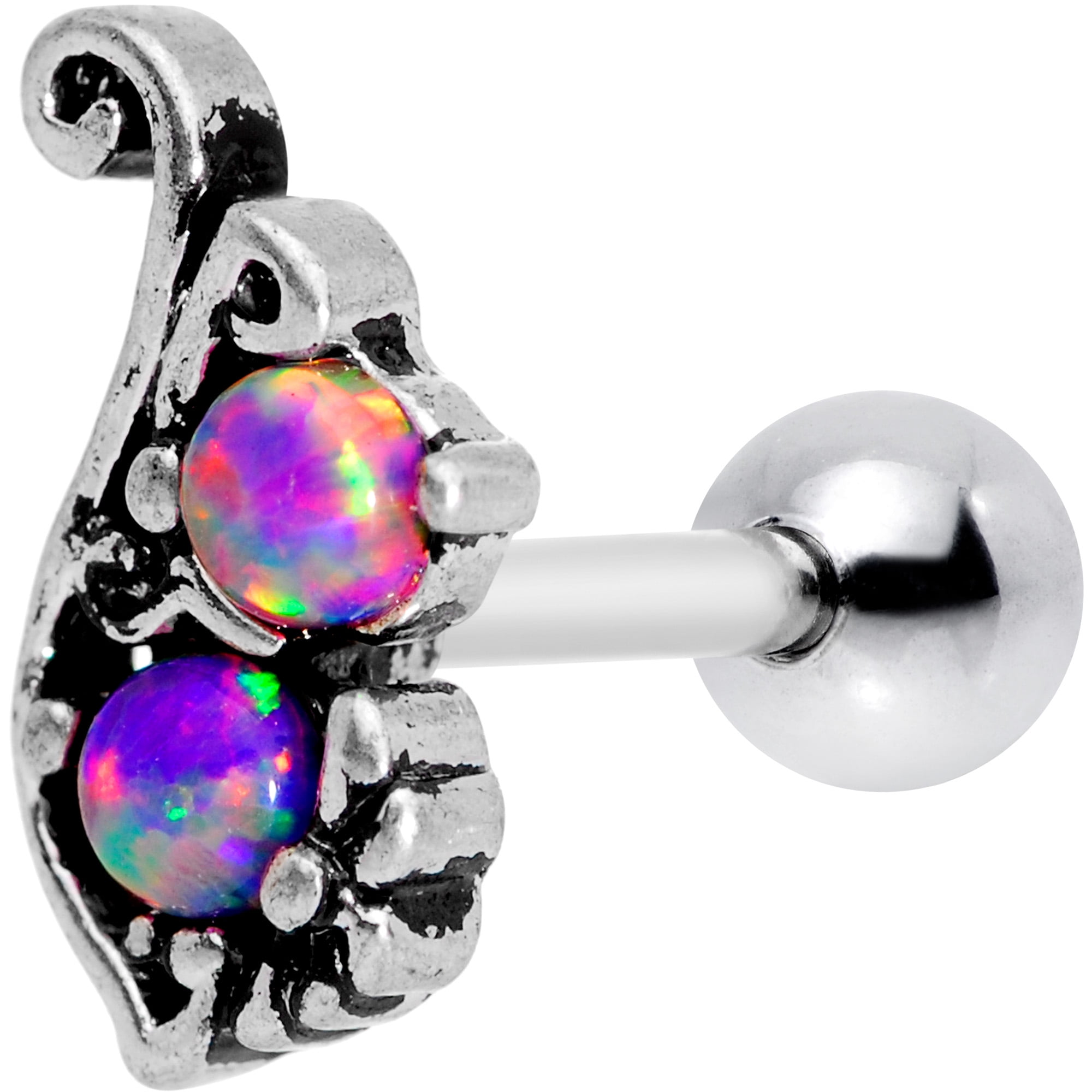 Body Candy 16G Steel Septum Ring Purple Synthetic Opal Daith Tragus