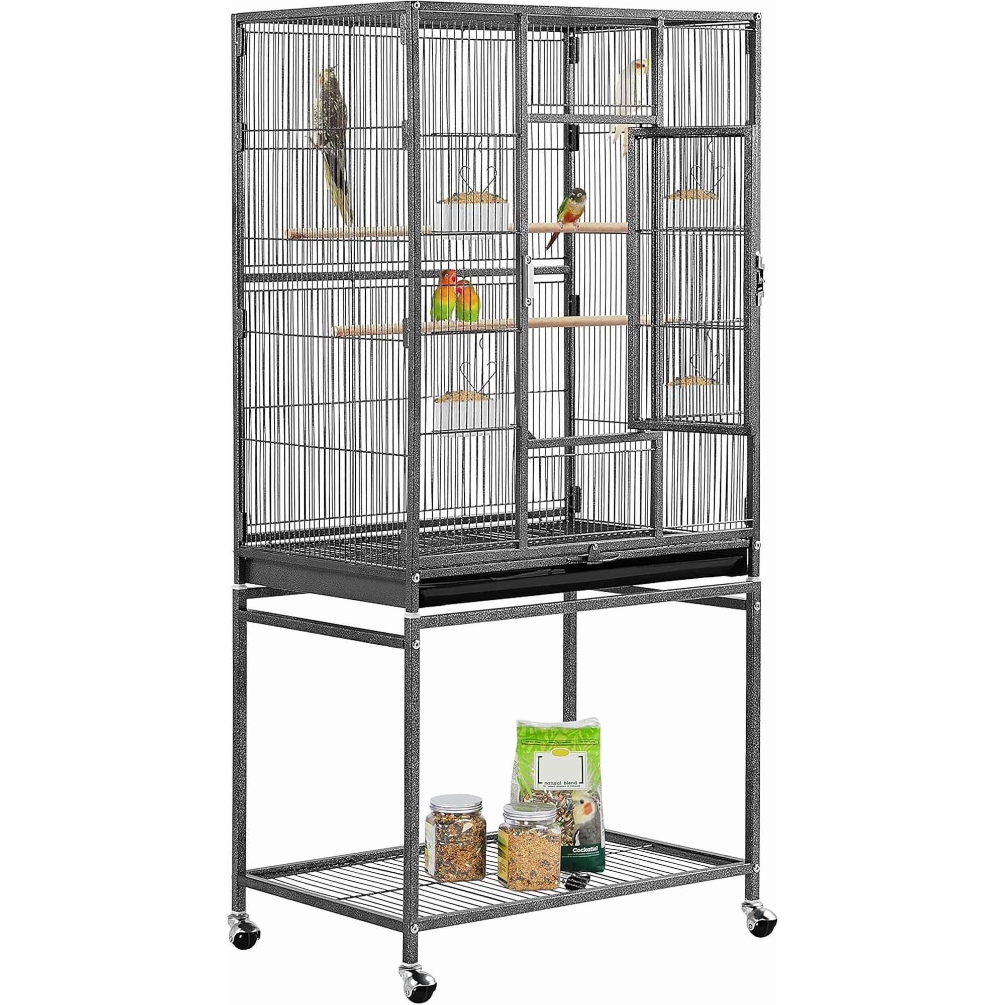 54-inch Wrought Iron Standing Large Flight Bird Cage for Small Parrot, Sun Parakeet, Green Cheek Conure, Lovebird, Budgie, Finch, Canary with Stand