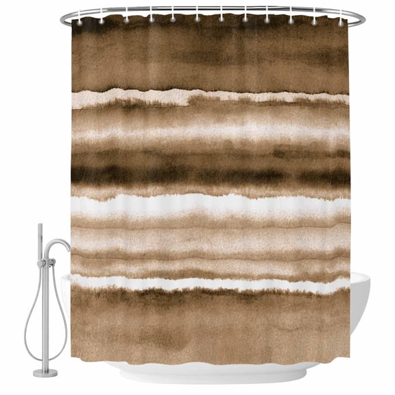 Brown Stripes Shower Curtain Set - Extra Long 72" x 96" Washable Bathtub Curtain with 12 Hooks, Country Watercolors Gradient Texture Waterproof Fabric Stall Shower Curtains for Bathroom Décor