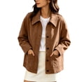 thumbnail image 3 of Busydd Suede Jackets for Women with Pockets Fashion Solid Color Button Down Fall Jackets Casual Comfortable Long Sleeve Lapel Jackets, 3 of 10