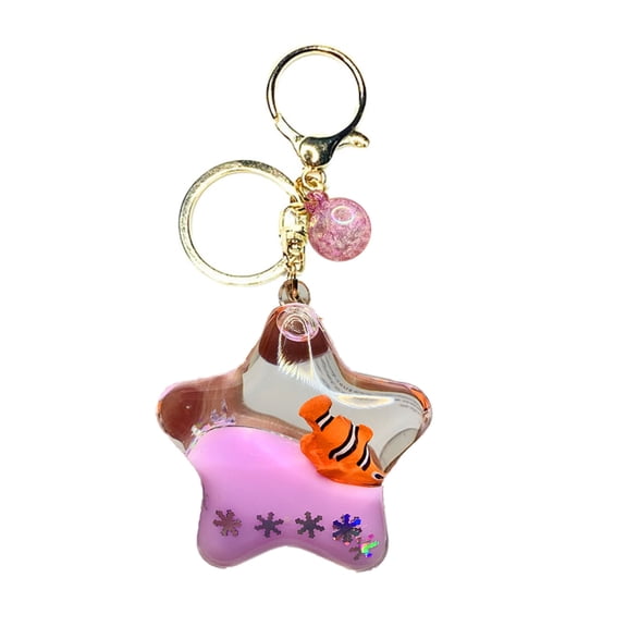 Unique Pentagrams Oil Liquid Keychain Star Shaped Keyring with Cartoon Stylish Acrylic Key Chain Accessory
