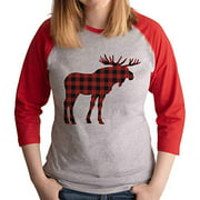 7 ate 9 Apparel Women's Plaid Moose Christmas Shirt Red