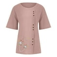 thumbnail image 4 of Utoimkio Clearance Women's Short Sleeve T Shirts Cotton Linen Scoop Neck Loose Fit Shirt Blouses Casual Summer Tee Tops Plus Size T-Shirts for Women, 4 of 5