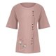 thumbnail image 4 of ICHUANYI Clearance Women's Short Sleeved Casual Plus Size Round Neck Feather Printed Loose Button Cotton Linen Top(Pink, L) Ichaunyi WER2023081008676, 4 of 5