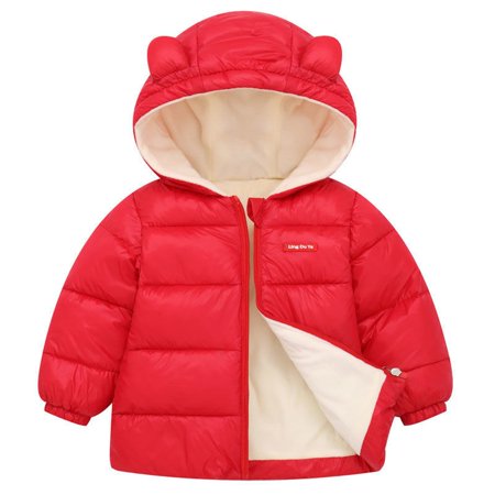 

Yubatuo Chlidren Boys Girl Winter Coats Jacket Kids ZipThick Ears Snow Hoodie Clothes Red 90