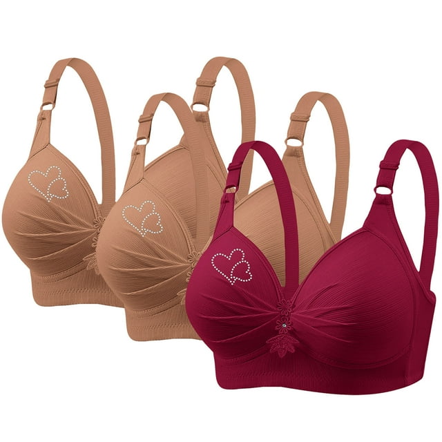 Birdeem Bras for Women 3Pcs Womans Printing Gathered Together Large Size Daily Bra Underwear No Rims