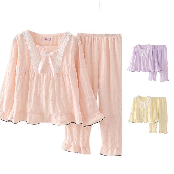 FYDUU Kids Clothes Girls Pajamas Fall Long Sleeve Tops Pants Soft Sleepwear Two Piece Outfit Stylish Cute Loungewear Sets 7-8 Years