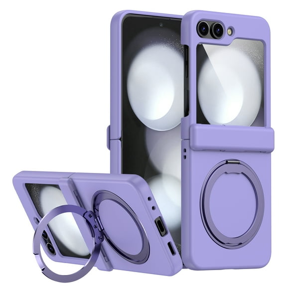 Designed for Samsung Galaxy Z Flip 5 Case Magnetic with Hinge Protection & Ring Kickstand [Compatible with MagSafe] Drop Protective Phone Case Cover for Samsung Galaxy Z Flip 5 - Purple