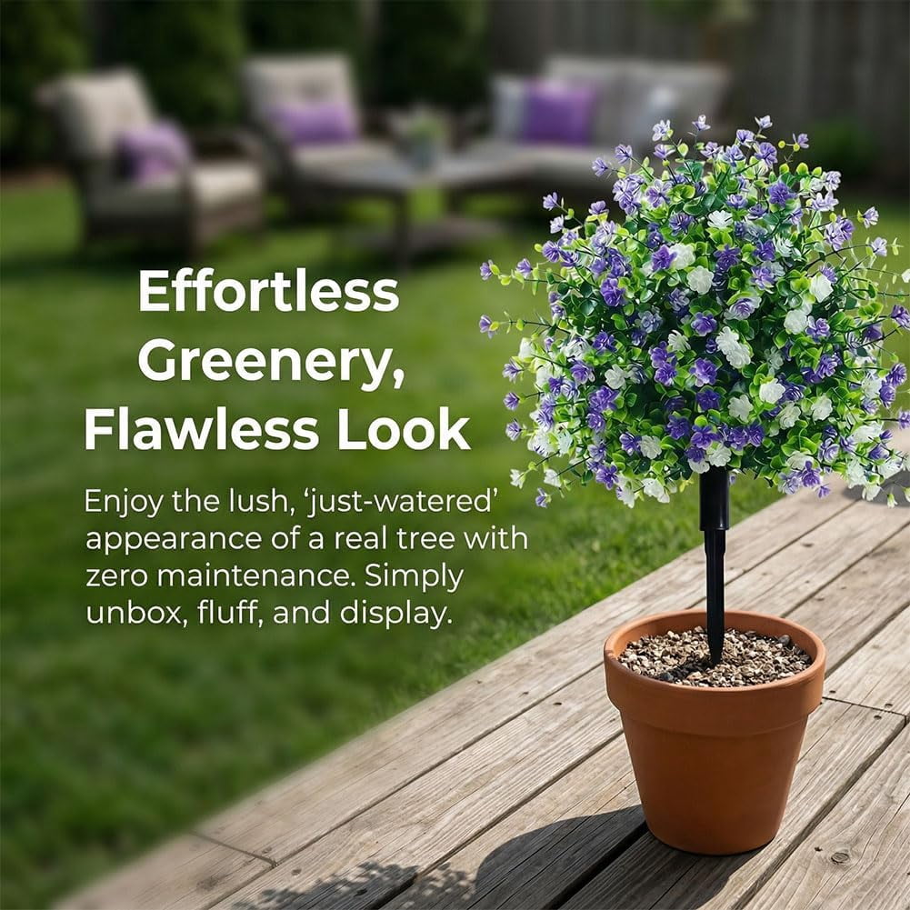 17.72 inches Artificial Potted Trees with Ground Stakes, UV-Resistant Artificial Flowers for Outdoors with Stakes, Indoor & Outdoor Decoration Decoratio, Home Garden Wedding Settings (4pcs)