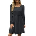 thumbnail image 2 of Xysaqa Women's Elegant Long Sleeve Short Dress Women Fall Winter Soft Comfy Mini Tunic Dress A-Line Ruffle Waist Knit Party Cocktail Dress S-XXL, 2 of 9