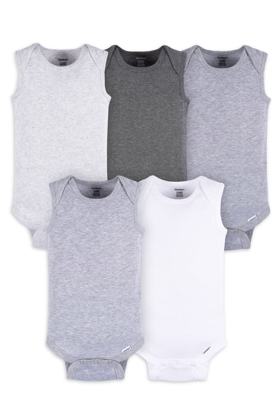 Baby Boys or Girls Casual Sleeveless Bodysuits, 5-Pack, Sizes 0/3 Months- 24 Months