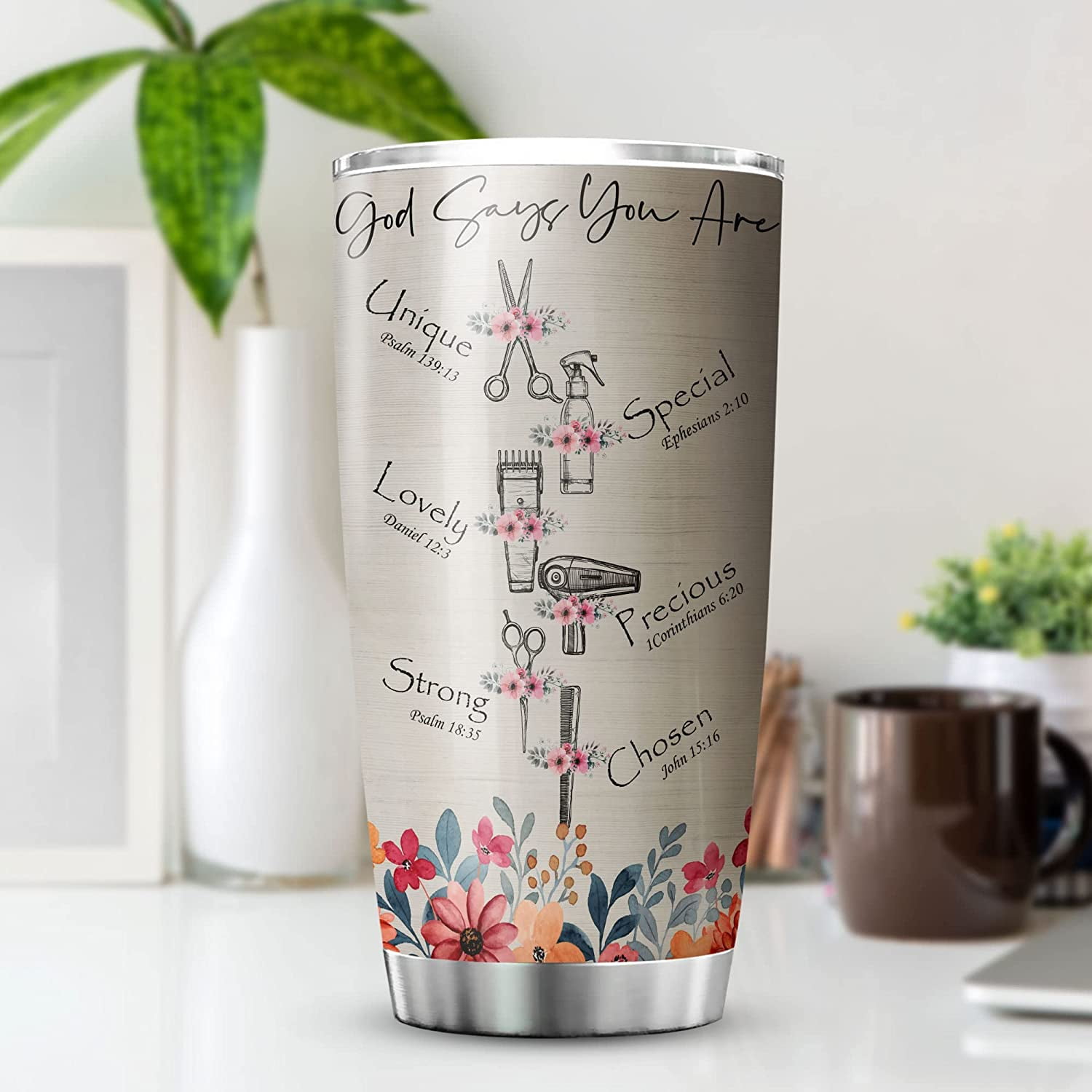 TheUnifury Personalized Christian Tumblers For Women - Stainless Steel  Insulated Tumbler 20oz Motivational Coffee Tumbler - Bible Verse  Inspirational Cups - Women Of God Gifts - He Restores My Soul 