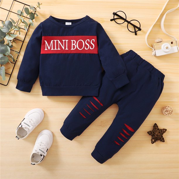 Conjunto De Ropa De Bebé Recién Nacido 2 Piezas Mini Niño Letras Impresión Manga Larga Top + Pantalones Traje Deportivo