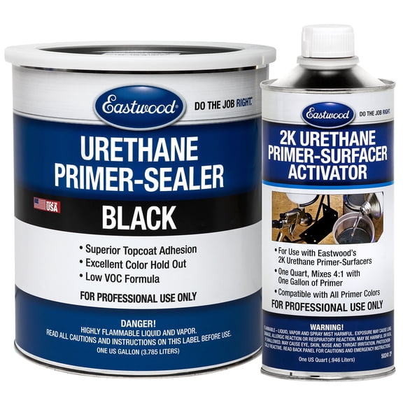 Eastwood Urethane Automotive Spray Paint Primer Sealer and Activator Kit | Black