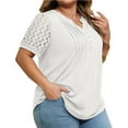 thumbnail image 3 of Summer Plus Size Women Casual Hollow Short Sleeved Loose Henley Blouse Tops, 3 of 6