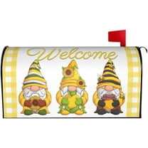 Summer Mailbox Covers Magnetic Standard Size 21x18 Inch Outside Gnome Sunflowers Bee Mail Box Covering Waterproof Fade-Resistant Decorative Mailbox Post Wrap for Outdoor Garden Yard Decor