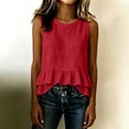 thumbnail image 6 of Inverlee Crewneck Ruffle Hem Linen Tank Tops for Women Sleeveless Casual Loose Fit Blouses Summer Beach Basic Shirts Red S, 6 of 8