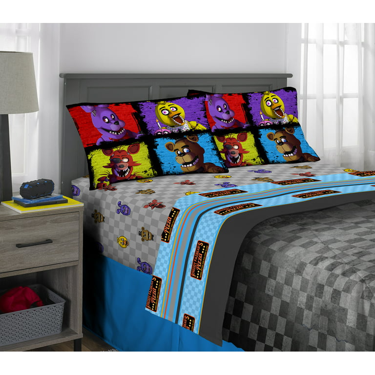 Five Nights at Freddy's Kids Comforter and Sham, 2-Piece Set, Twin/Full,  Reversible, Blue, Grey and Red