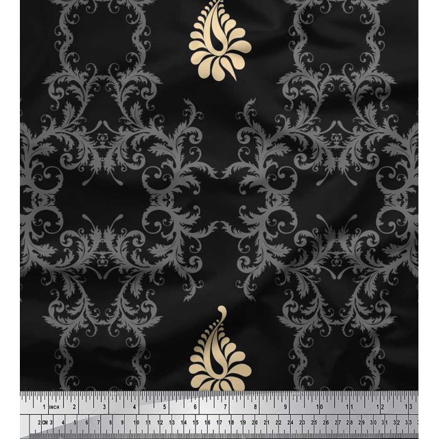 Soimoi Silk Fabric Leaves & Swirl Abstract Fabric Prints By Yard 42 Inch Wide