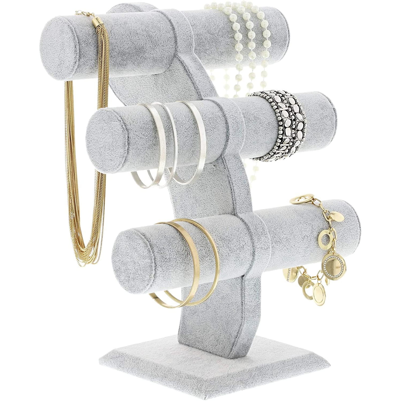 Grey T-bar Jewelry Bracelet Necklace Display Stand Holder Women Gift 