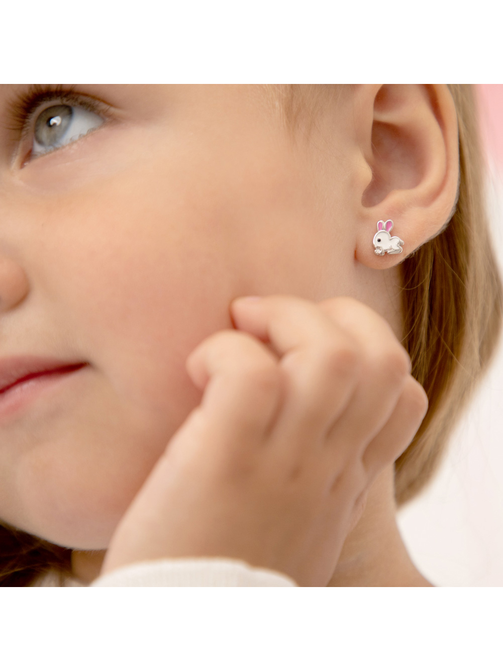 Hopping Bunny Kids / Children's / Girls Earrings Enamel - Sterling Silver