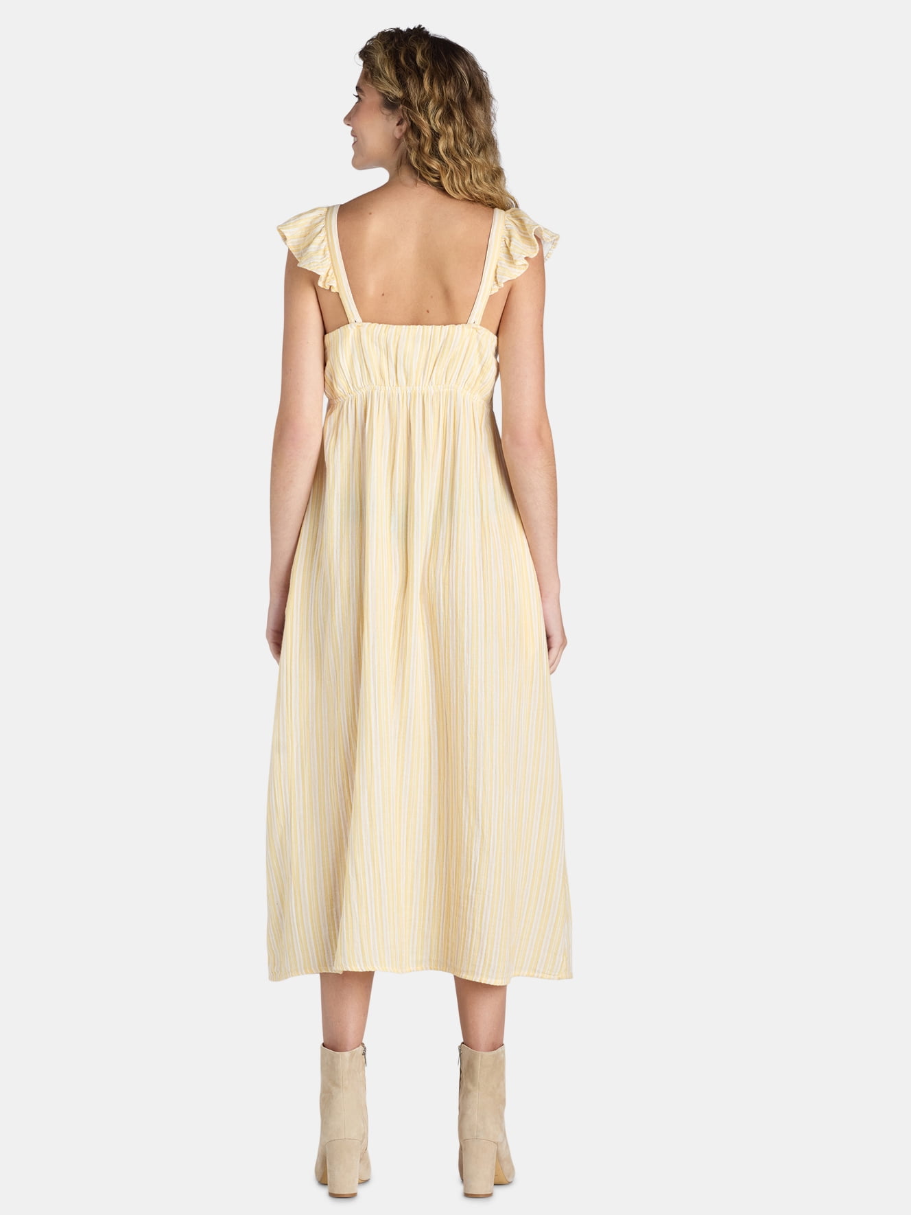 Time And Tru Women's and Women's Plus Midi Dress with Flutter Sleeves, Sizes XS-4X