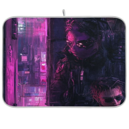 

Cyberpunk s BoyKitchen Drying Mat Heat Resistant Drainage with Non-Slip Rubber Backing Hides Stains Super Absorbent Easy to Clean 18×24in