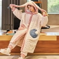 thumbnail image 5 of Pijamas gruesos de Invierno para mujer, ropa de dormir de dibujos animados, conjunto de Bata y pantalones de tejido Jacquard, bata de baño para el hogar, conjuntos de PJ de franela Kawaii, 2024, 5 of 5