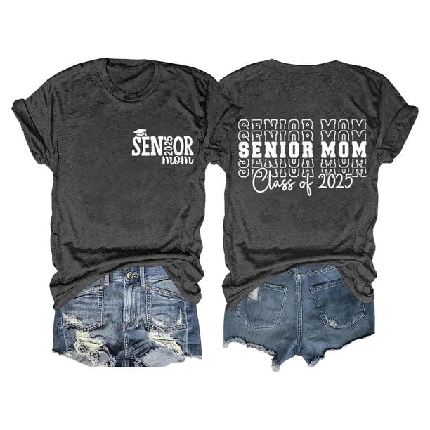 Camiseta de graduación para madres mayores - Promoción de 2025, poliéster-algodón, tallas S-XXL, manga corta, estampado divertido