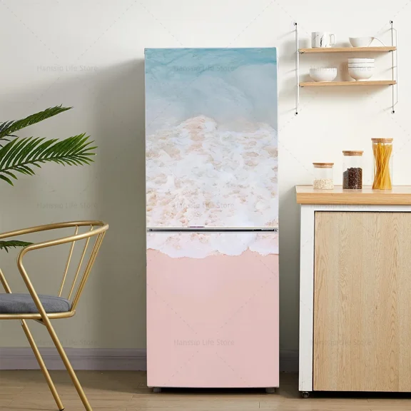 INS Plants Printed Fridge Sticker Oil Resistant Waterproof Wallpaper Palm Leaves Refrigerator Door Decals Kitchen r