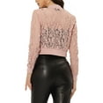 thumbnail image 3 of INSPIRE CHIC Women's Sheer Crochet Lace Long Sleeve Zipper Cropped Bomber Jacket, 3 of 5
