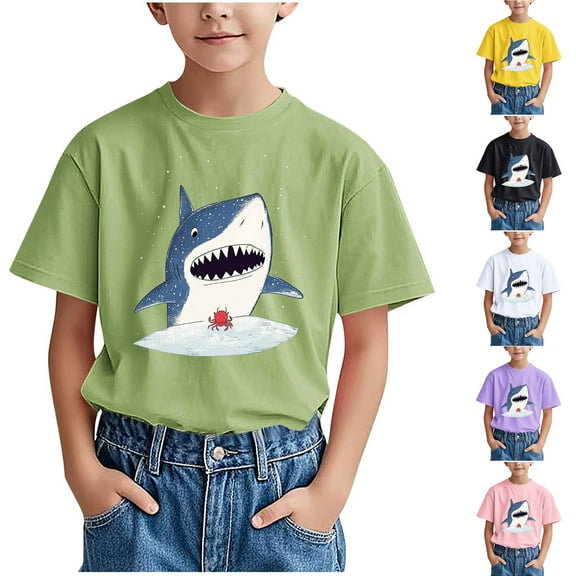 Riecok Short SleeveGirls Boys Tops Crewneck Shirt Kids Clothes Toddler Kids Boy 2025 Comfortable Lightweight Trendy Outfits Blouses Top Summer 4 T Black