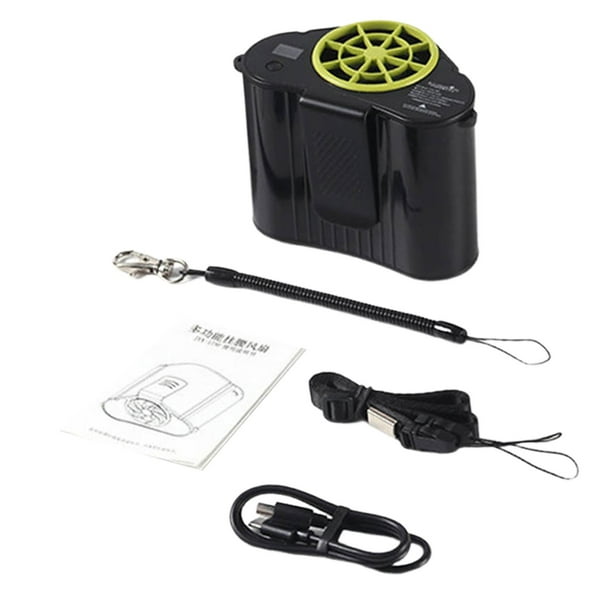 Ventilador de cintura colgante de 4 velocidades, portátil, para acampar, viajar y al aire libre. Verde y negro
