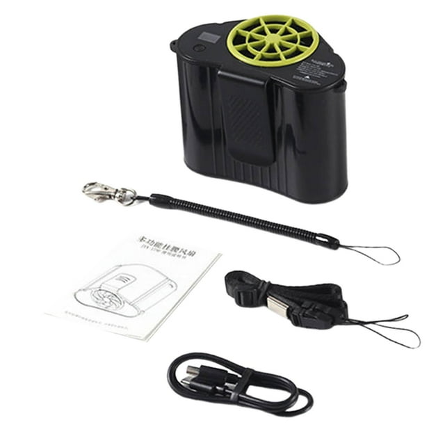 Ventilador de Cintura Colgante, Ventilador de Refrigeración Portátil, Ventilador de Cinturón de Ventilador Personal Portátil, Ventilador de Clip de Ci Verde y negro