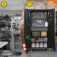 thumbnail image 2 of GangMei Metal Storage Cabinet with 1 Drawer and Pegboards,71" H Top Workbench Mobile Tool Chests Garage Cabinets with 4 Wheels,Tool Cabinets for Home,Office,Shop，Assembly Required, Black, 2 of 8