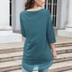 thumbnail image 4 of Top informal para mujer, cuello redondo, manga tres cuartos, dobladillo empalmado, Color puro, corte holgado, jersey para mujer, Top para viajes diarios, 4 of 6