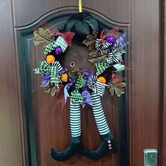 Corona de puerta de calabaza Colcomx Guirnalda decorativa de Halloween Corona de bruja de Halloween