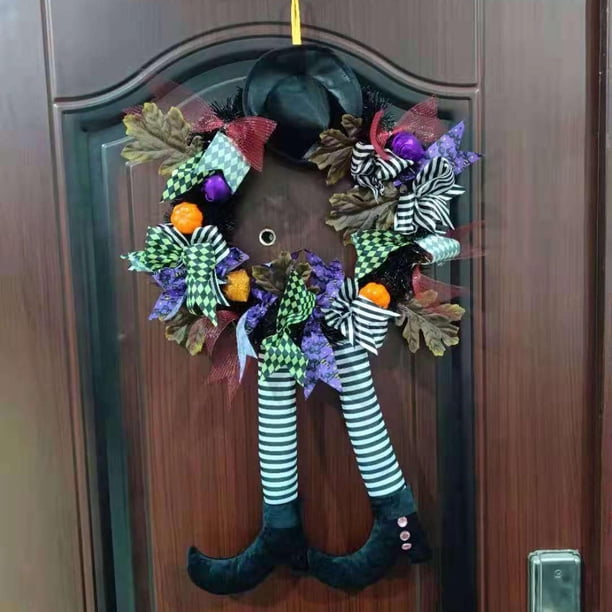 Corona de puerta de calabaza Colcomx Guirnalda decorativa de Halloween Corona de bruja de Halloween