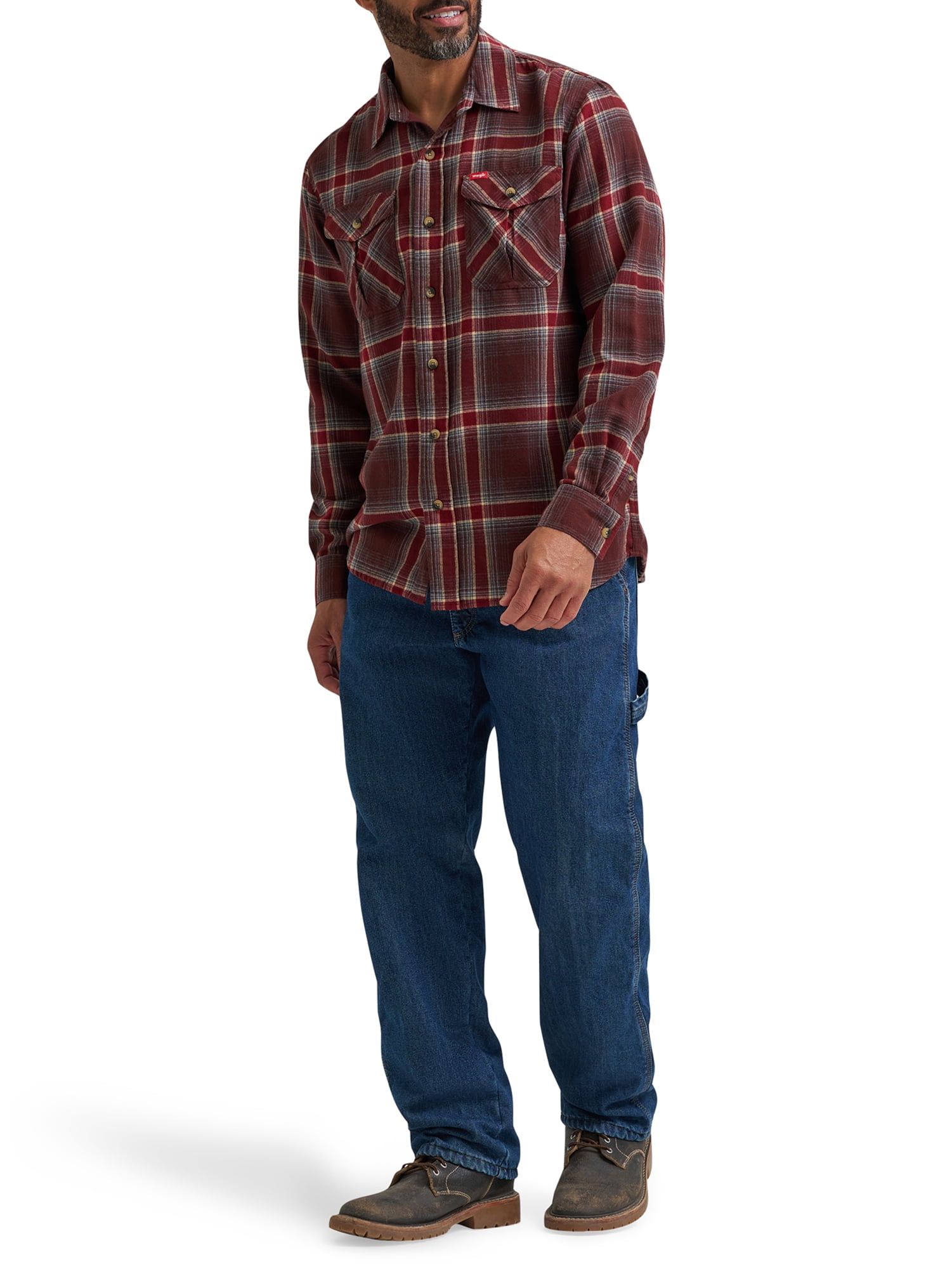 Wrangler® Men's and Big Men's Relaxed Fit Brushed Flannel Shirt with Long Sleeves, Sizes S-5XL